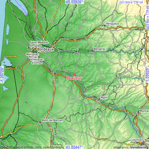 Topographic map of Beaupuy