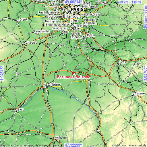 Topographic map of Beaune-la-Rolande