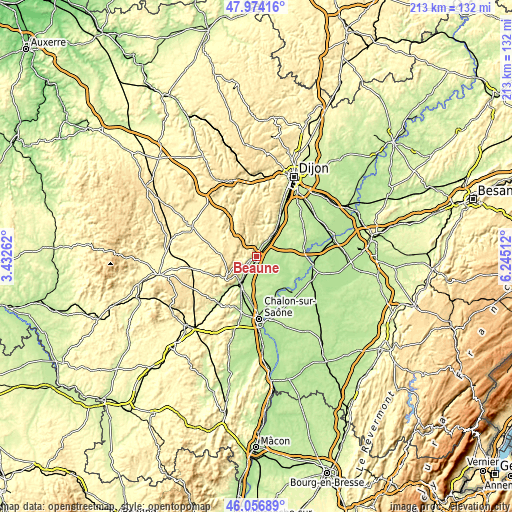 Topographic map of Beaune