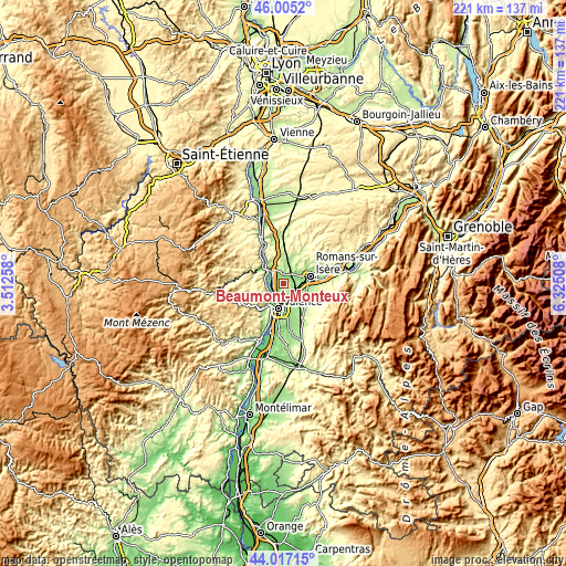 Topographic map of Beaumont-Monteux