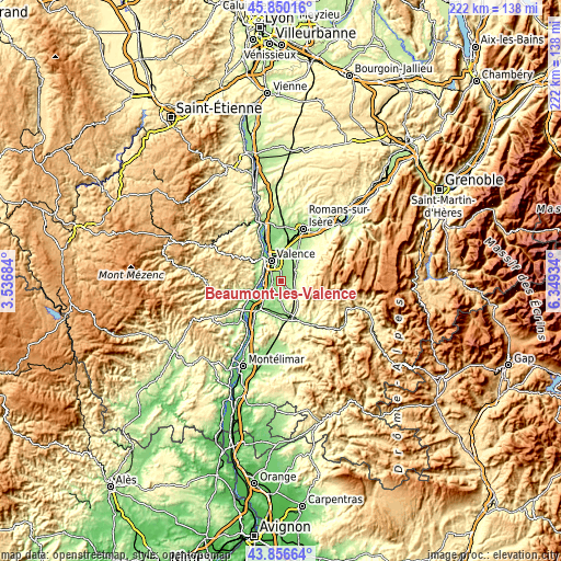 Topographic map of Beaumont-lès-Valence