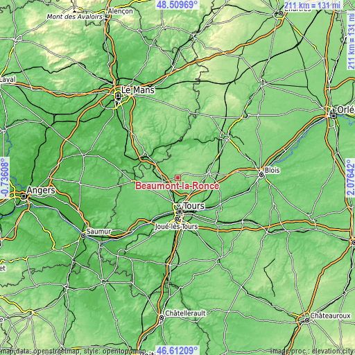 Topographic map of Beaumont-la-Ronce