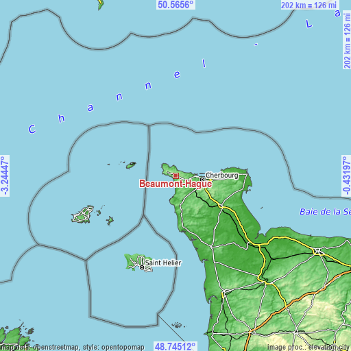 Topographic map of Beaumont-Hague