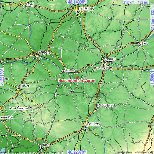 Topographic map of Beaumont-en-Véron