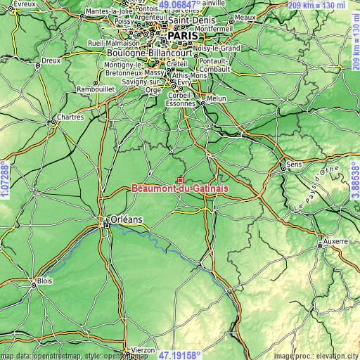 Topographic map of Beaumont-du-Gâtinais