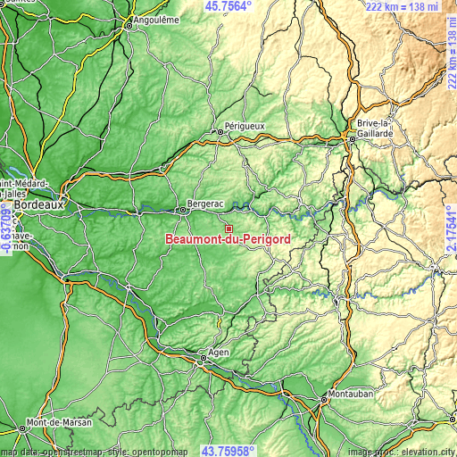 Topographic map of Beaumont-du-Périgord