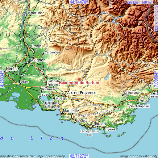 Topographic map of Beaumont-de-Pertuis