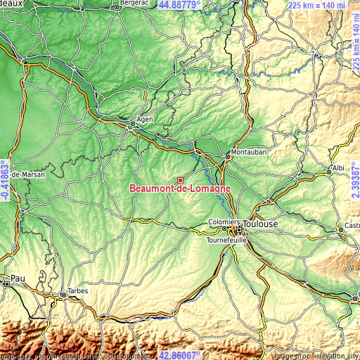 Topographic map of Beaumont-de-Lomagne