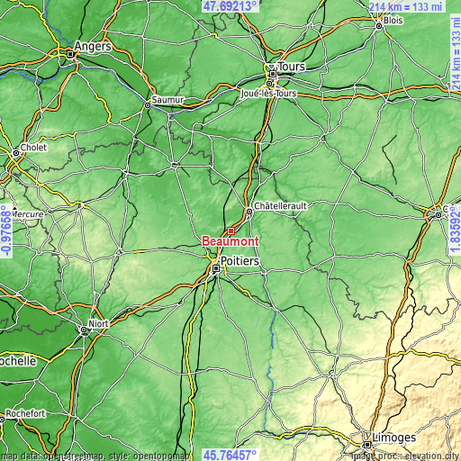 Topographic map of Beaumont