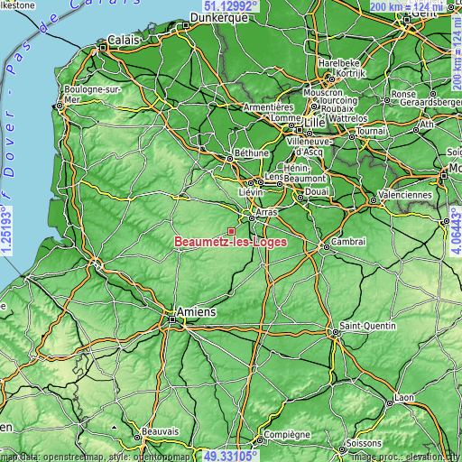 Topographic map of Beaumetz-lès-Loges