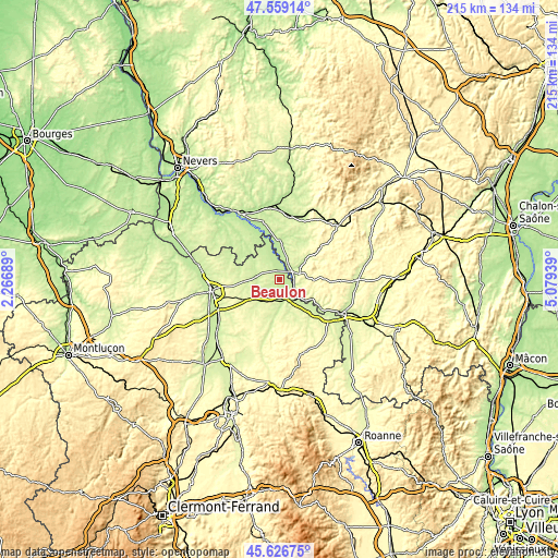 Topographic map of Beaulon