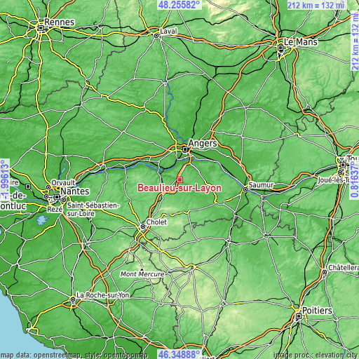 Topographic map of Beaulieu-sur-Layon