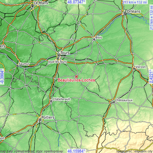 Topographic map of Beaulieu-lès-Loches