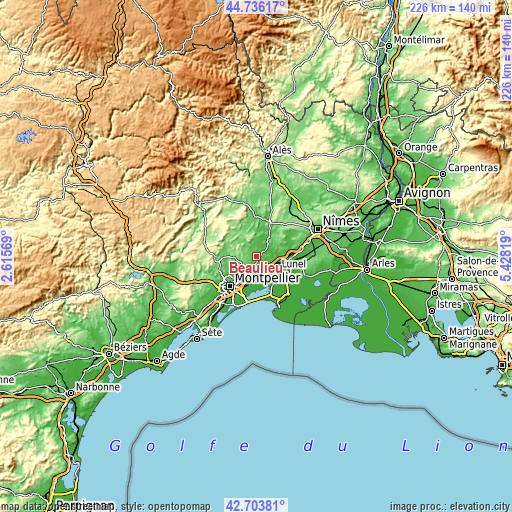 Topographic map of Beaulieu