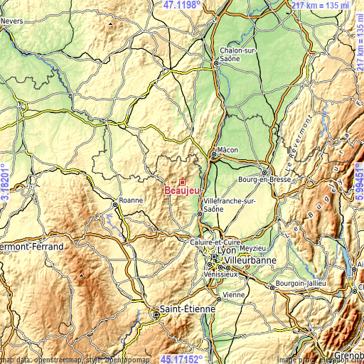 Topographic map of Beaujeu