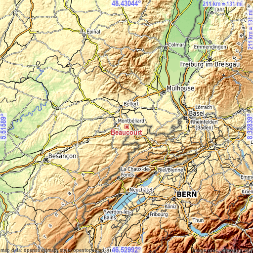 Topographic map of Beaucourt