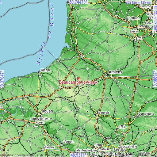 Topographic map of Beaucamps-le-Vieux