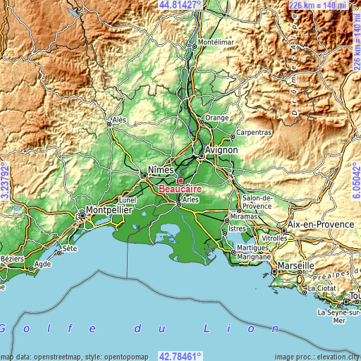 Topographic map of Beaucaire