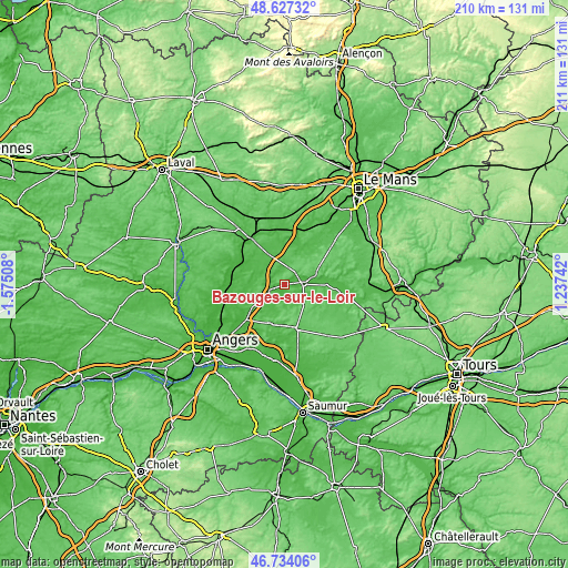 Topographic map of Bazouges-sur-le-Loir