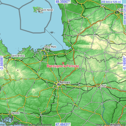 Topographic map of Bazouges-la-Pérouse