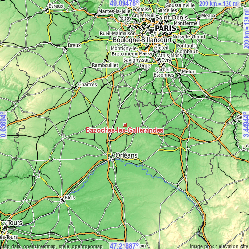 Topographic map of Bazoches-les-Gallerandes