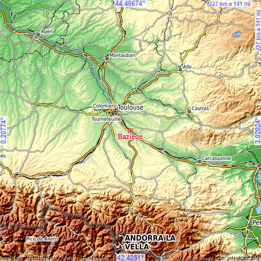 Topographic map of Baziège