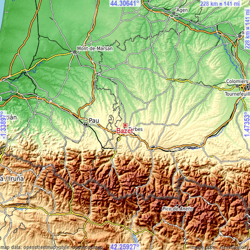Topographic map of Bazet