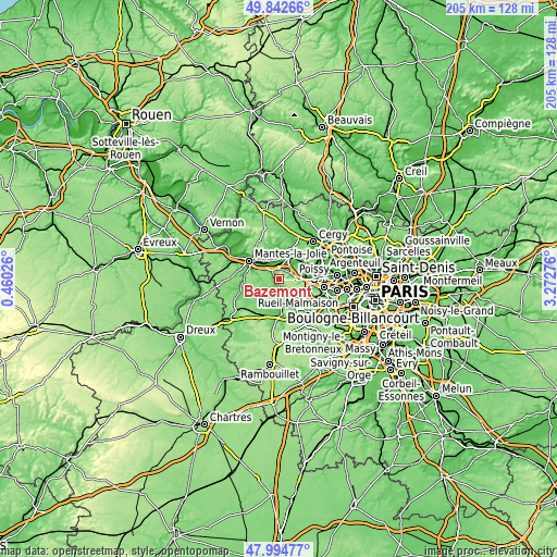 Topographic map of Bazemont