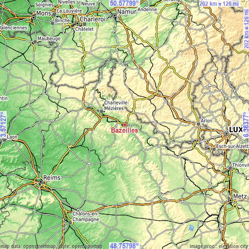 Topographic map of Bazeilles