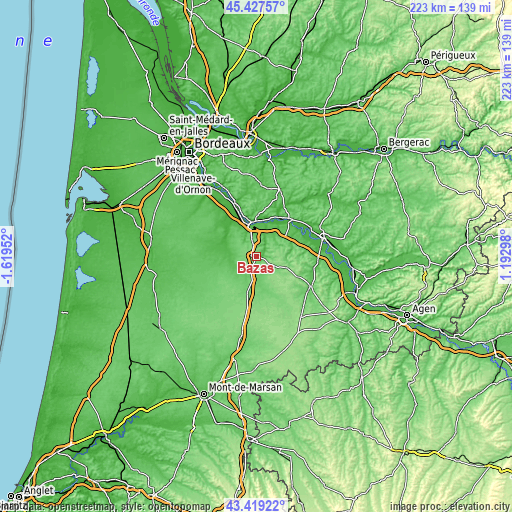 Topographic map of Bazas