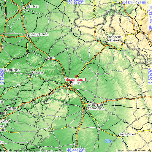 Topographic map of Bazancourt