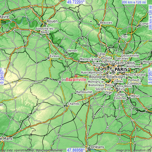 Topographic map of Bazainville