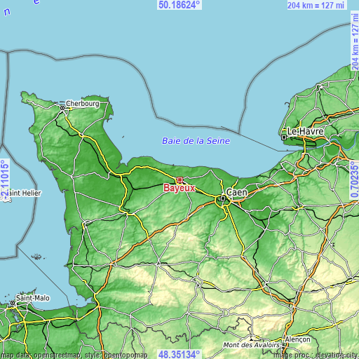 Topographic map of Bayeux