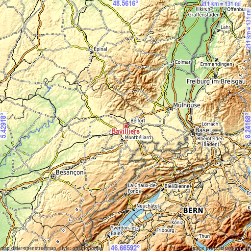 Topographic map of Bavilliers