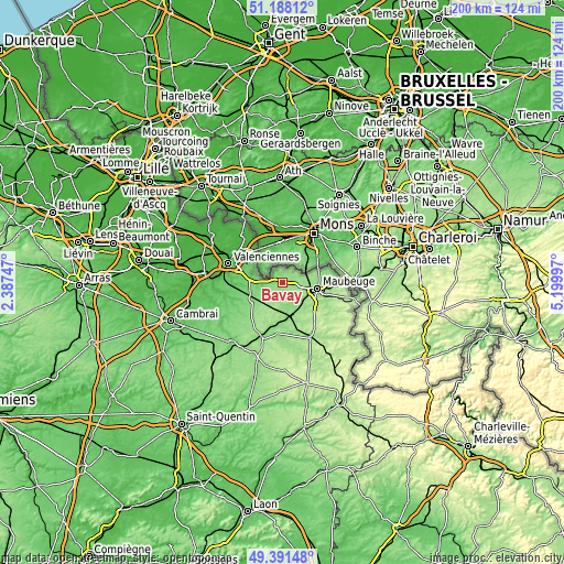 Topographic map of Bavay