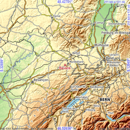 Topographic map of Bavans