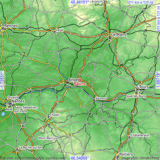 Topographic map of Bauné