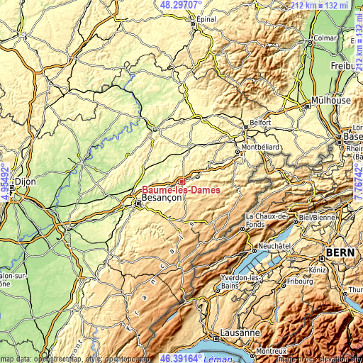 Topographic map of Baume-les-Dames