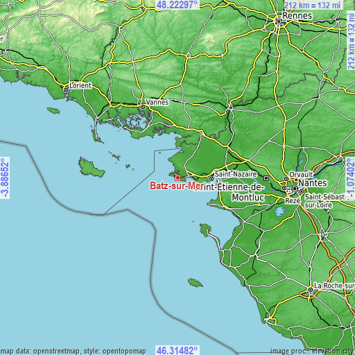 Topographic map of Batz-sur-Mer