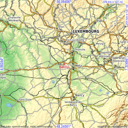 Topographic map of Batilly