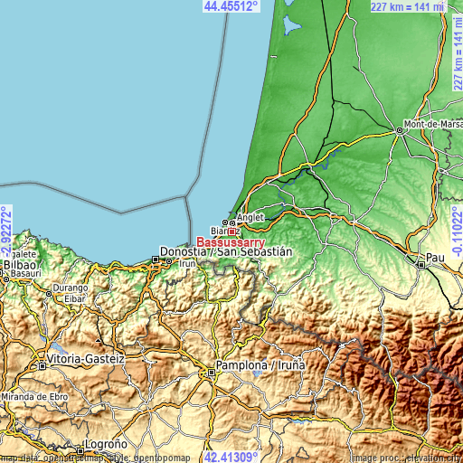 Topographic map of Bassussarry