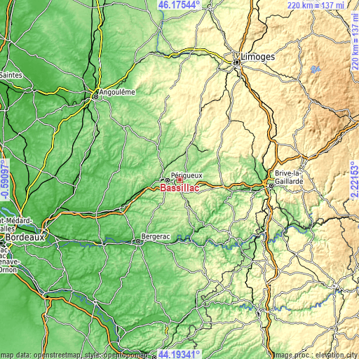 Topographic map of Bassillac