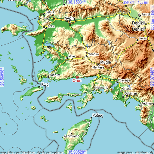 Topographic map of Ören