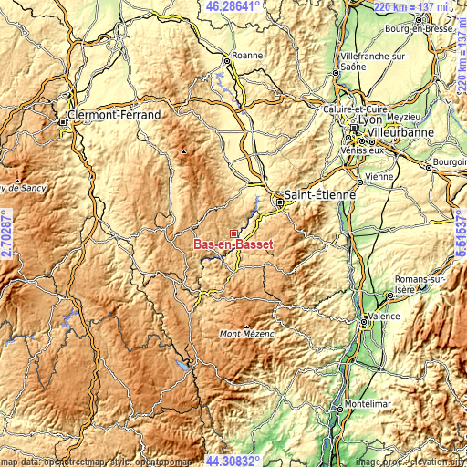 Topographic map of Bas-en-Basset