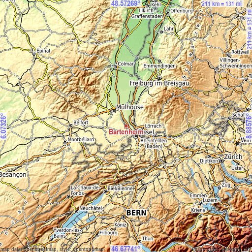Topographic map of Bartenheim