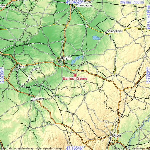 Topographic map of Bar-sur-Seine