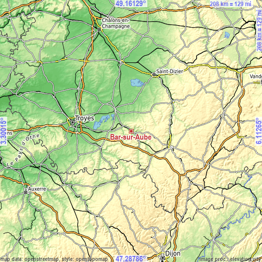 Topographic map of Bar-sur-Aube