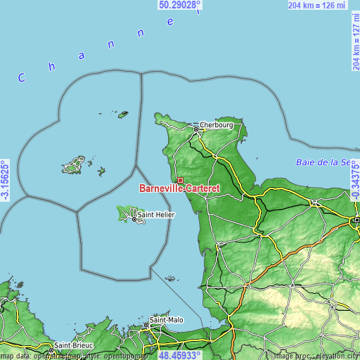 Topographic map of Barneville-Carteret