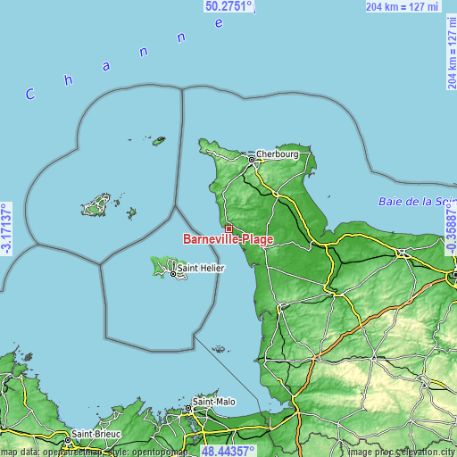 Topographic map of Barneville-Plage