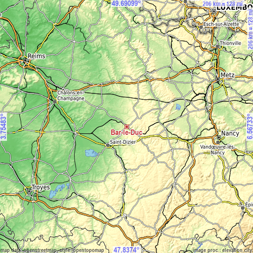 Topographic map of Bar-le-Duc